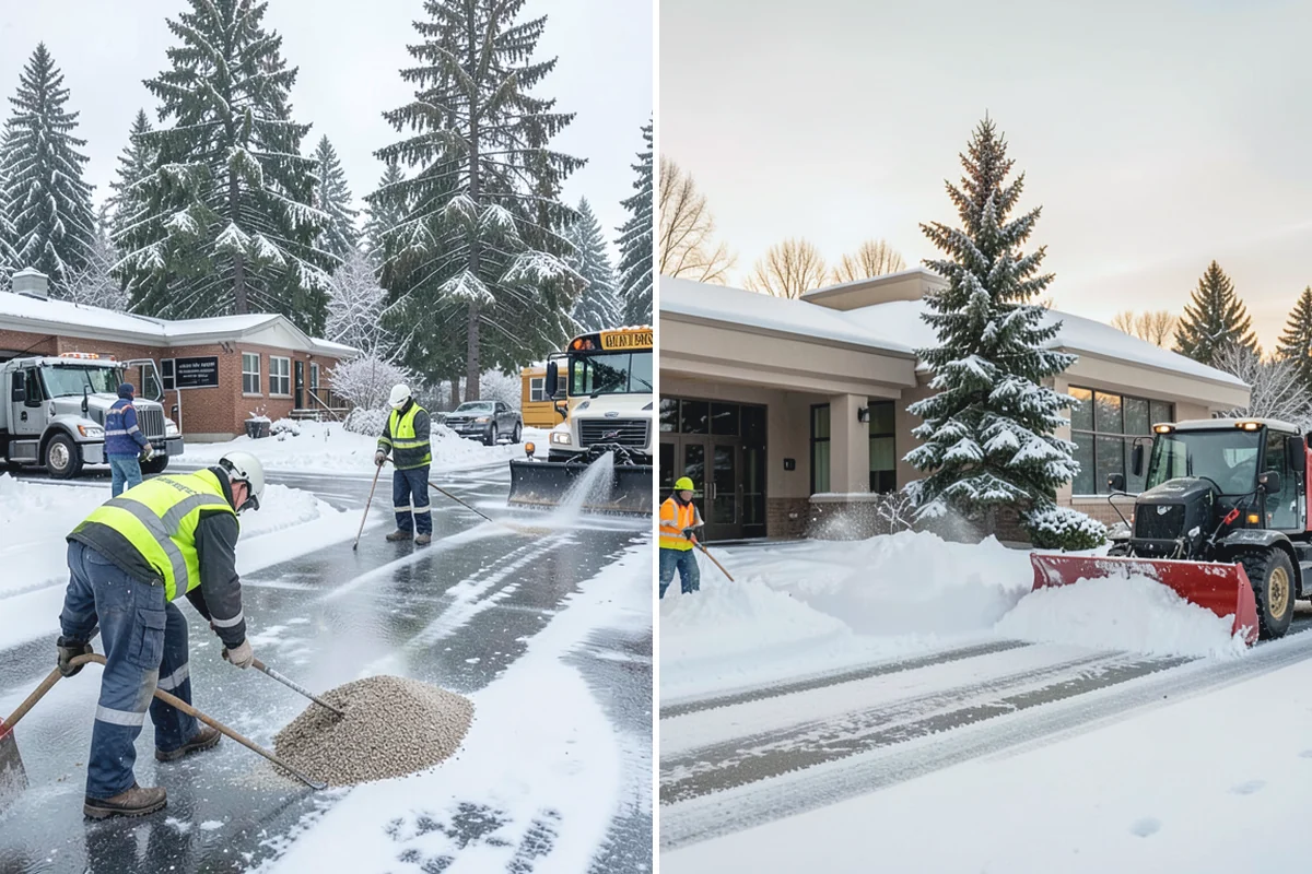 School Parking Lot Snow Removal in Beaux Arts Village, King County, WA - Coordinate bus loops, drop-off lanes, and fire routes with campus staff