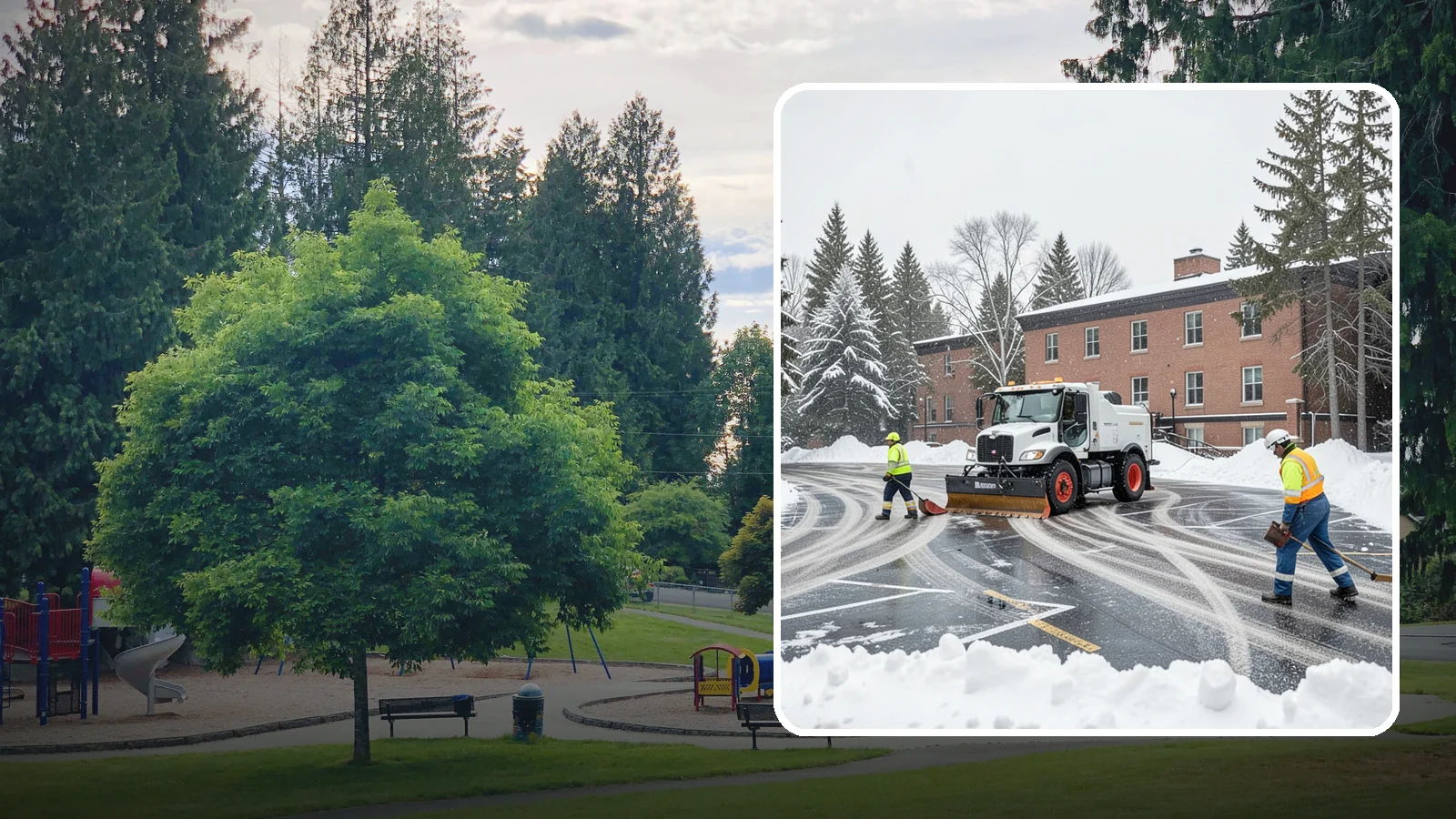 School Parking Lot Snow Removal in Bonney Lake, Pierce County, WA - We clear school lots and bus loops so Western Washington students, staff, and buses move safely on snowy mornings.