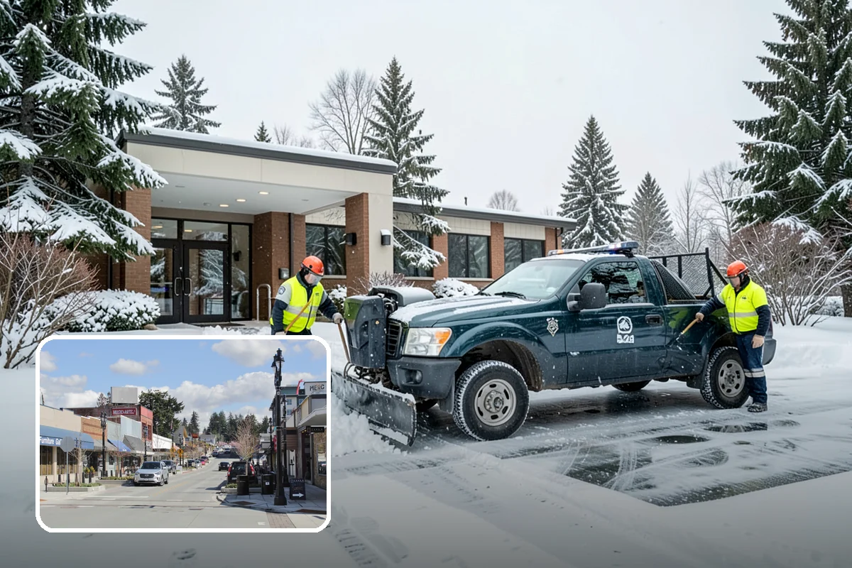School Parking Lot Snow Removal in Bothell, King County, WA - Buses, staff, and visitors reach the campus on a cleared, orderly lot
