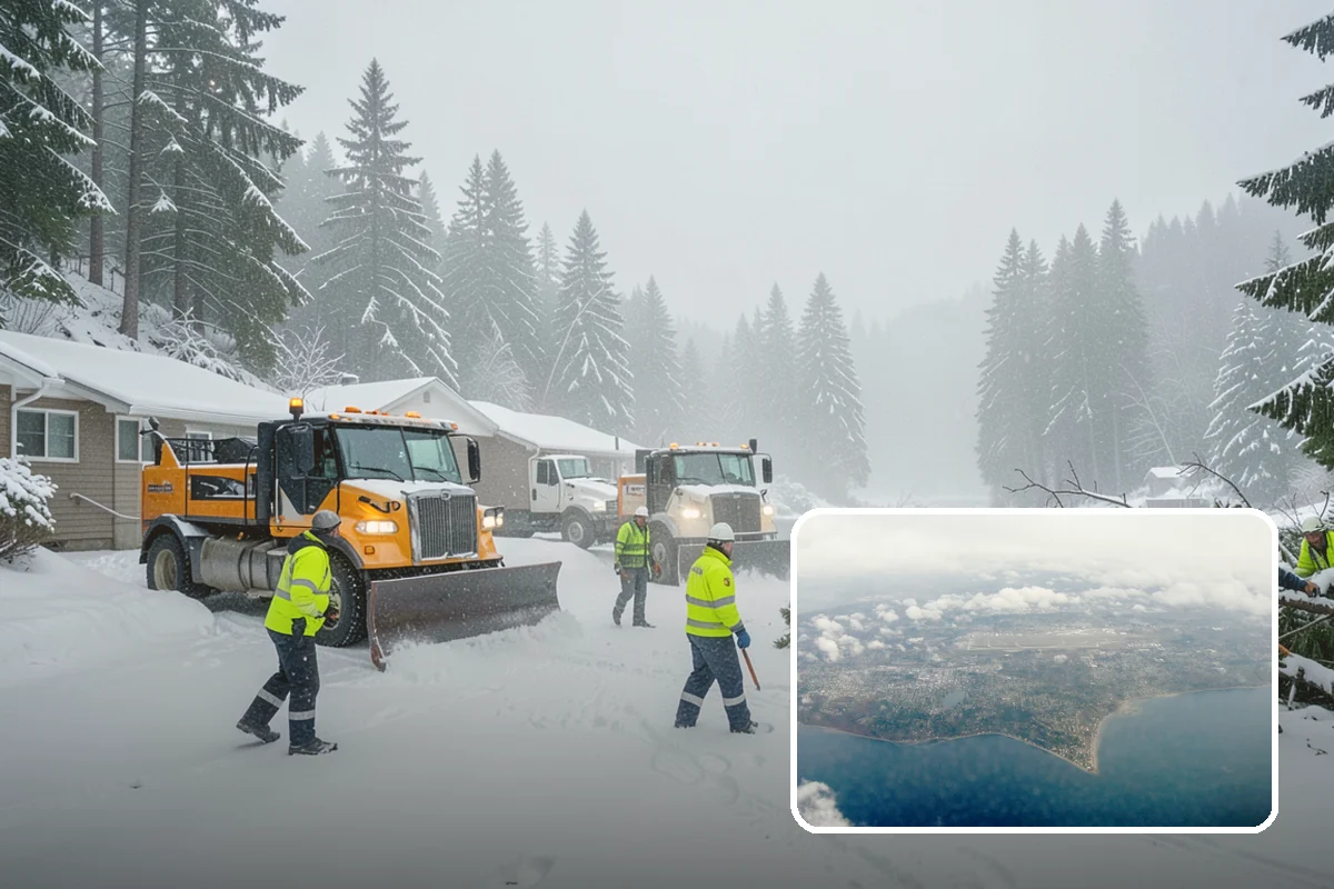 School Parking Lot Snow Removal in Burien, King County, WA - Buses, staff, and visitors reach the campus on a cleared, orderly lot