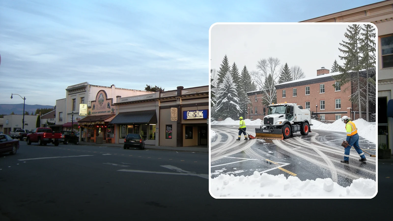 School Parking Lot Snow Removal in Burlington, Skagit County, WA - We clear school lots and bus loops so Western Washington students, staff, and buses move safely on snowy mornings.