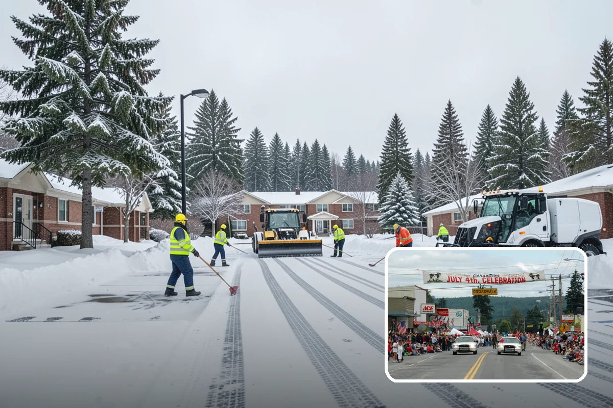 School Parking Lot Snow Removal in Carnation, King County, WA - Buses, staff, and visitors reach the campus on a cleared, orderly lot