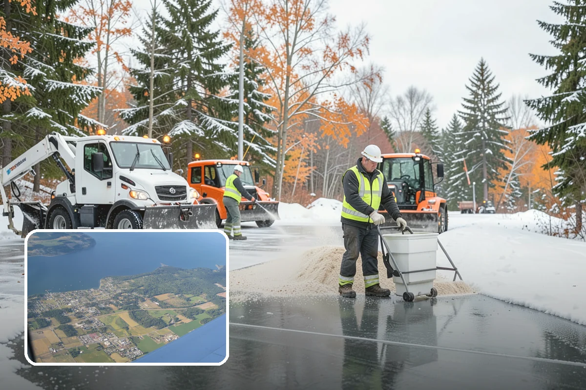 School Parking Lot Snow Removal in Coupeville, Island County, WA - Buses, staff, and visitors reach the campus on a cleared, orderly lot