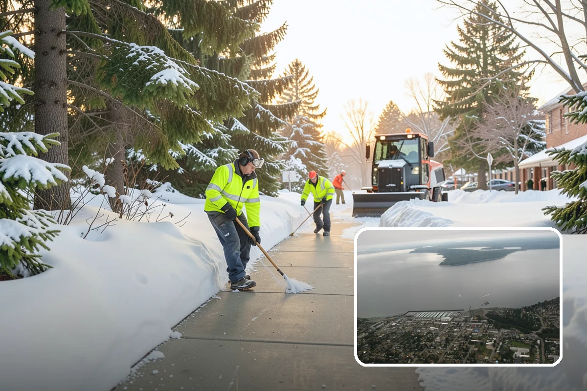 School Parking Lot Snow Removal in Des Moines, King County, WA - Buses, staff, and visitors reach the campus on a cleared, orderly lot