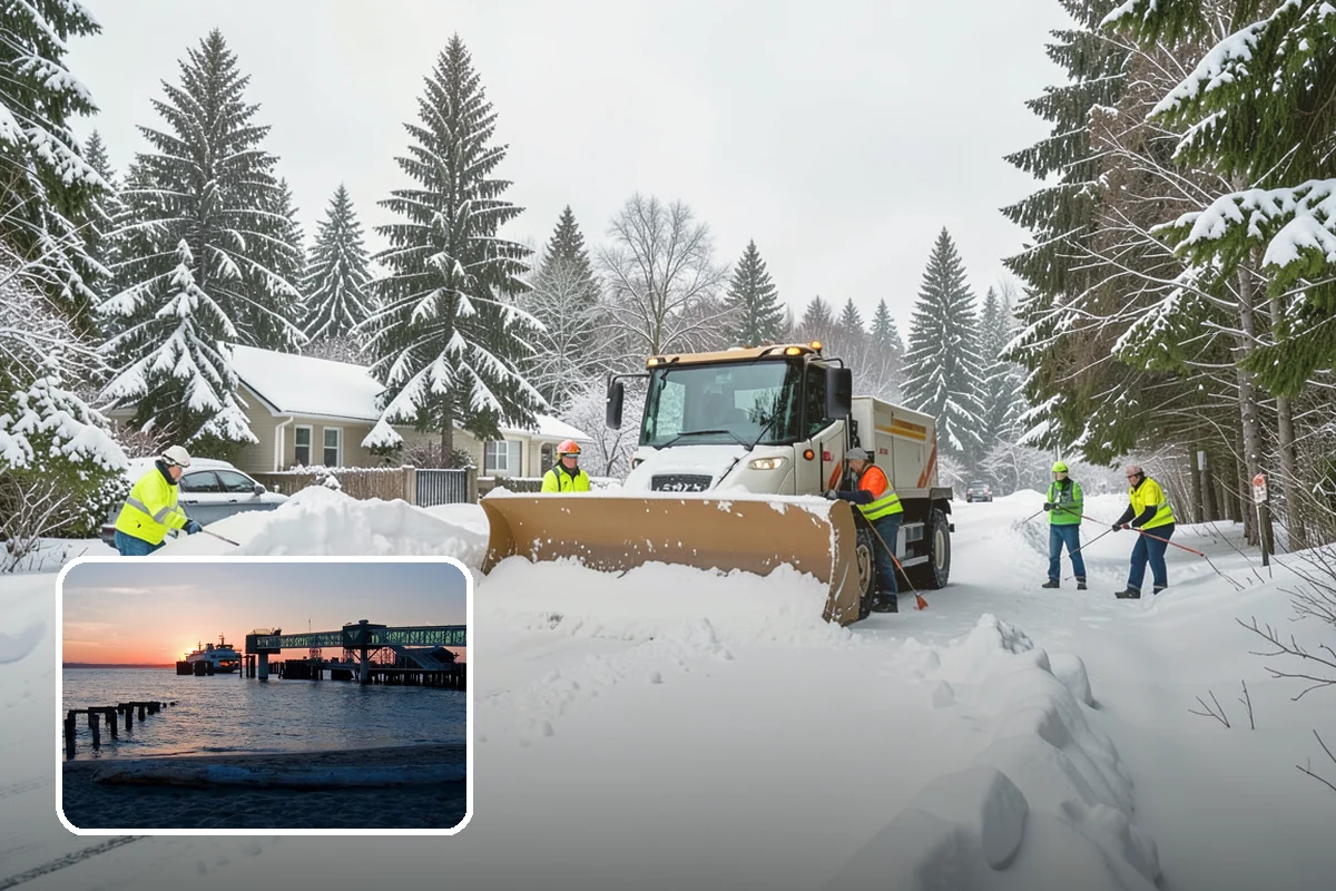 School Parking Lot Snow Removal in Edmonds, Snohomish County, WA - Buses, staff, and visitors reach the campus on a cleared, orderly lot