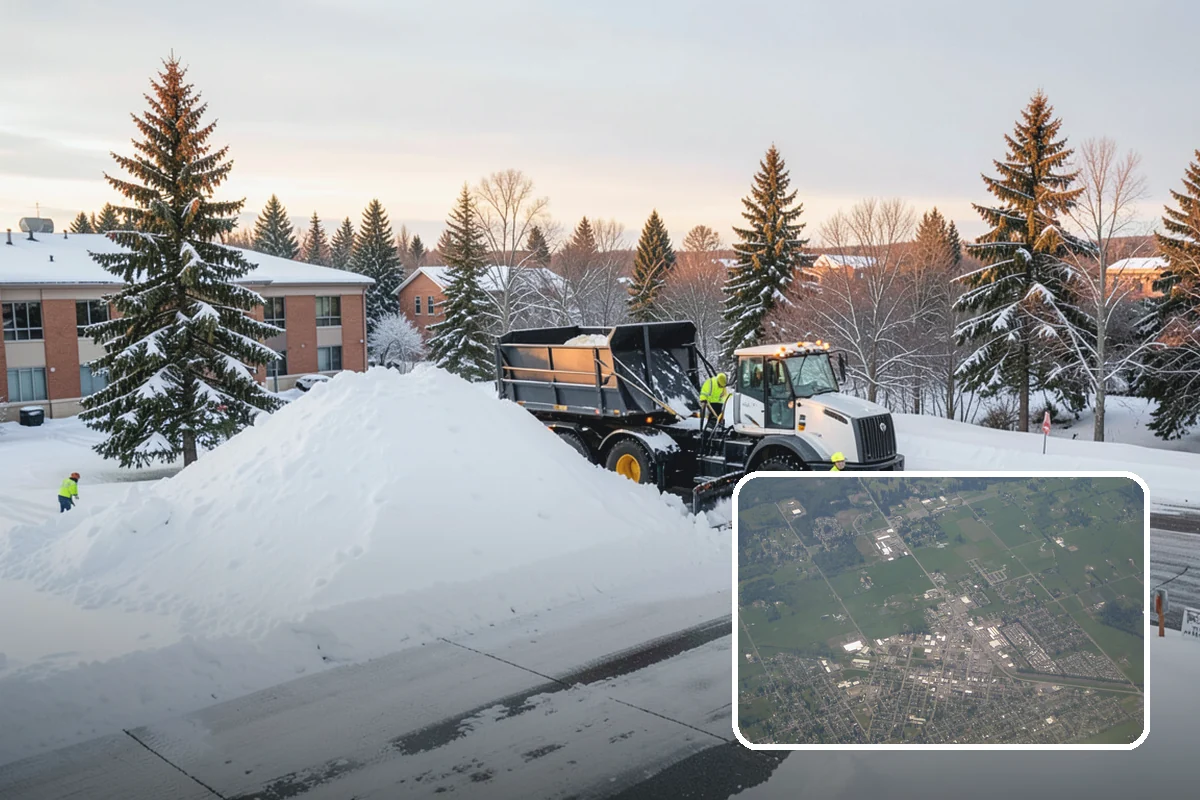 School Parking Lot Snow Removal in Enumclaw, King County, WA - Buses, staff, and visitors reach the campus on a cleared, orderly lot