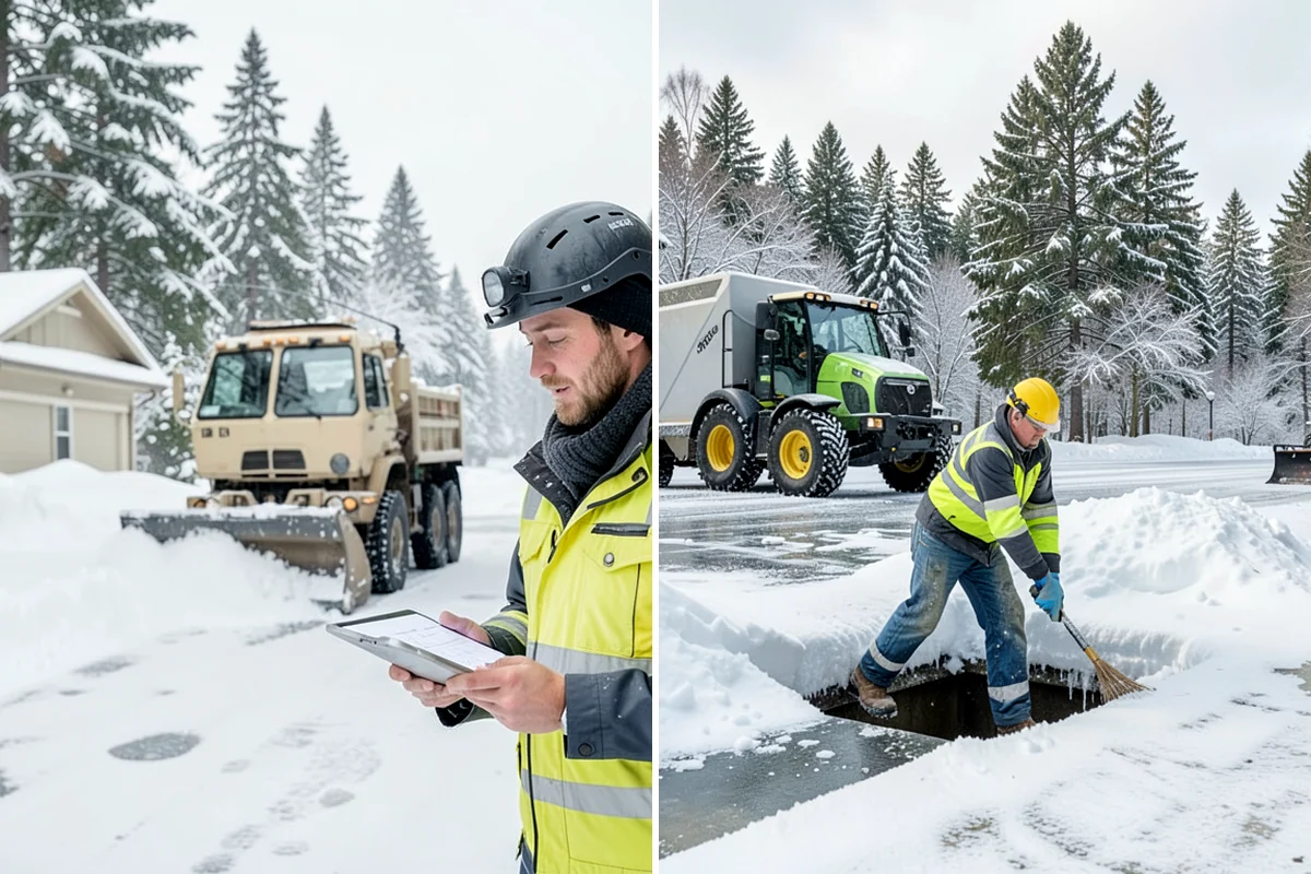 School Parking Lot Snow Removal in Enumclaw, King County, WA - Coordinate bus loops, drop-off lanes, and fire routes with campus staff