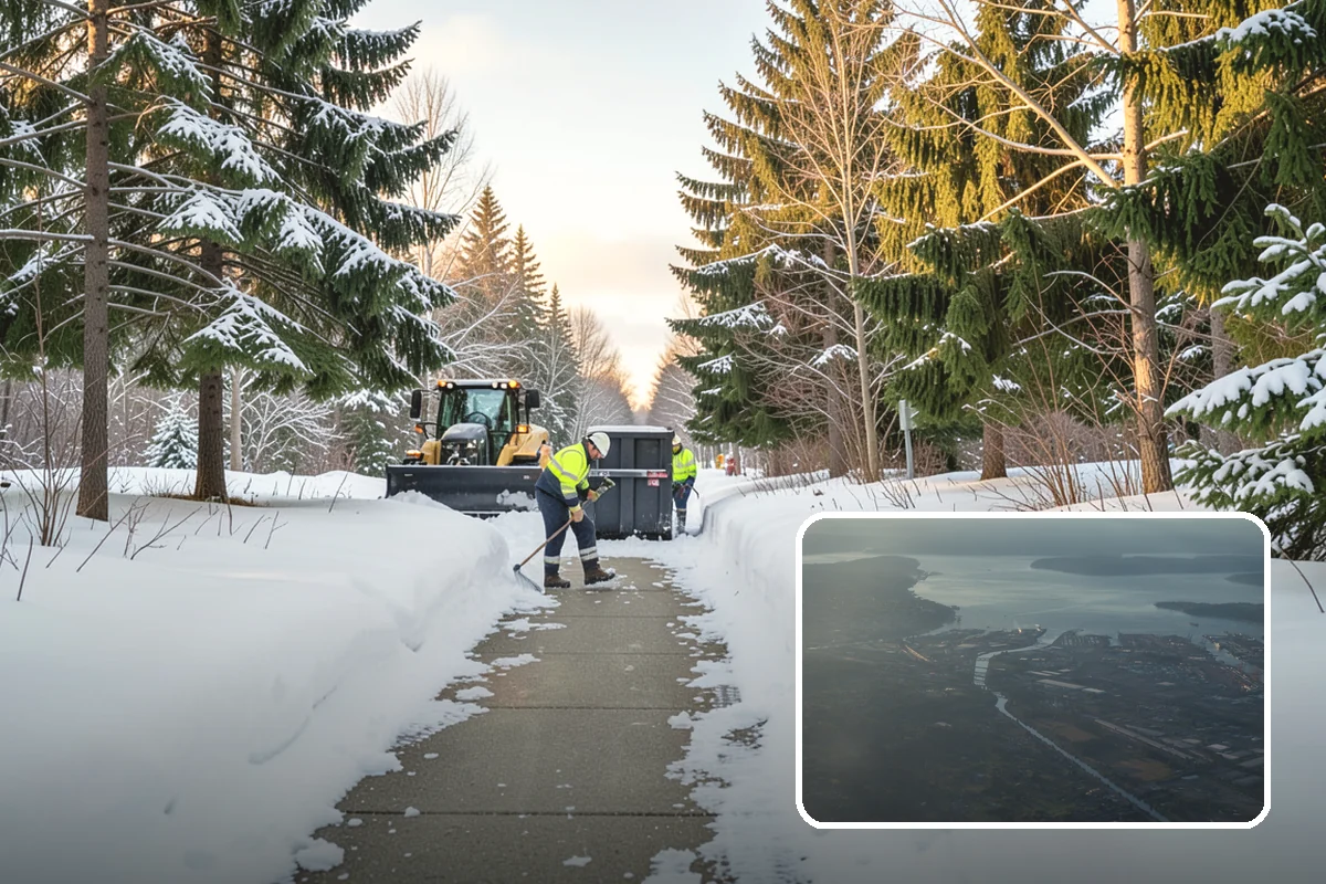 School Parking Lot Snow Removal in Fife, Pierce County, WA - Buses, staff, and visitors reach the campus on a cleared, orderly lot