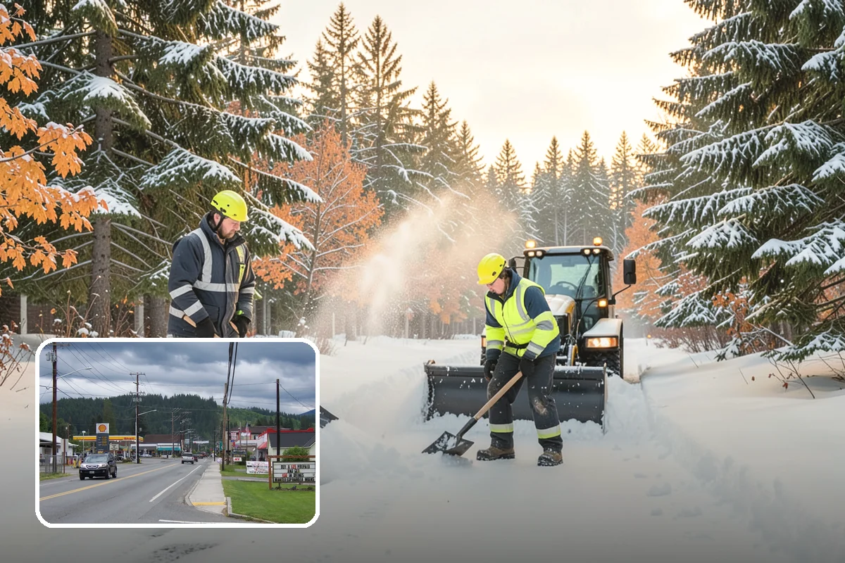 School Parking Lot Snow Removal in Granite Falls, Snohomish County, WA - Buses, staff, and visitors reach the campus on a cleared, orderly lot