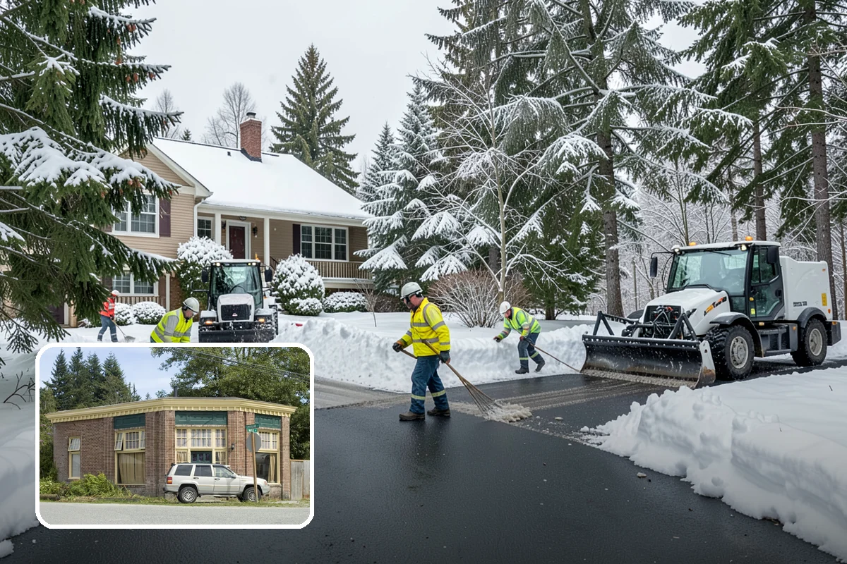 School Parking Lot Snow Removal in Hamilton, Skagit County, WA - Buses, staff, and visitors reach the campus on a cleared, orderly lot
