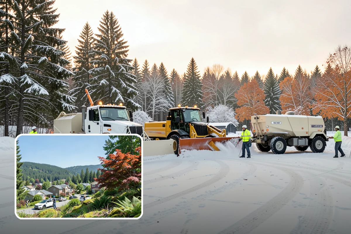 School Parking Lot Snow Removal in Index, Snohomish County, WA - Buses, staff, and visitors reach the campus on a cleared, orderly lot