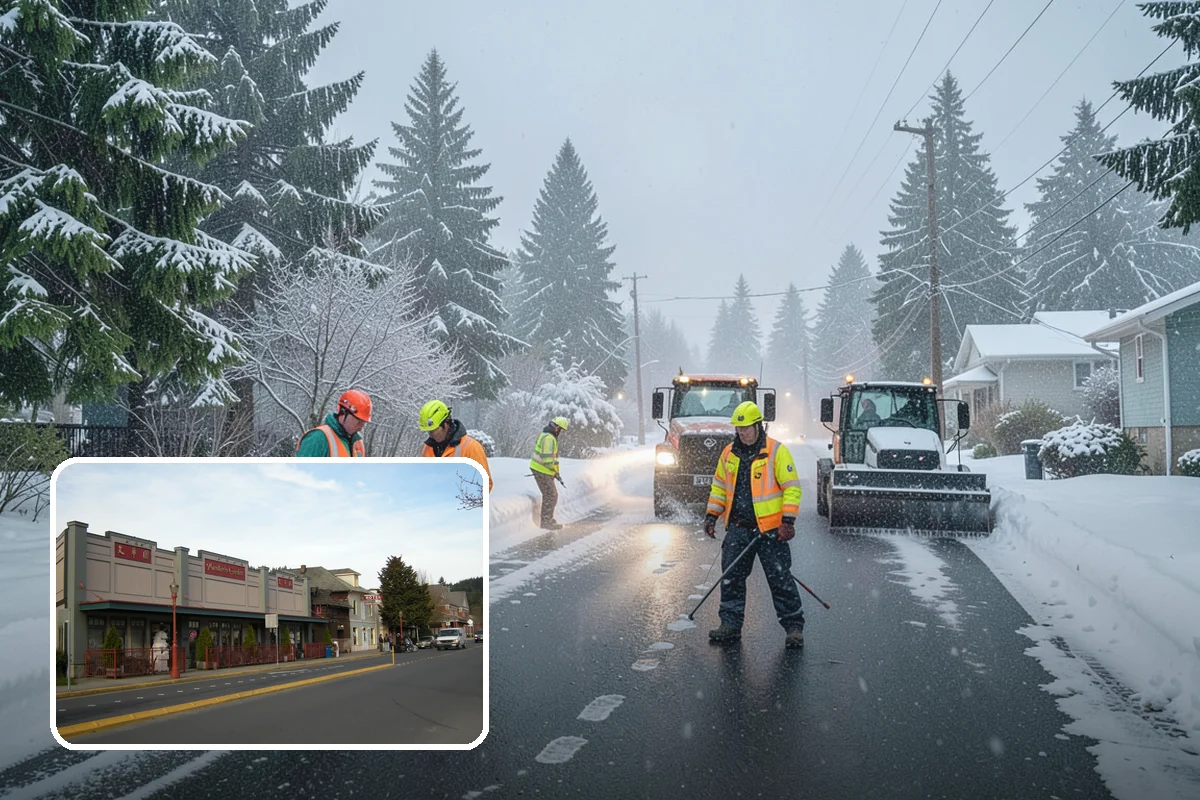 School Parking Lot Snow Removal in Issaquah, King County, WA - Buses, staff, and visitors reach the campus on a cleared, orderly lot