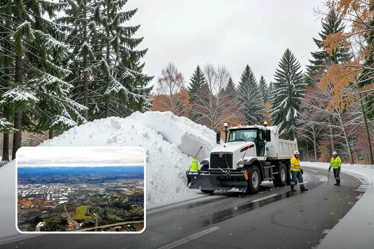 School Parking Lot Snow Removal in Kent, King County, WA - Buses, staff, and visitors reach the campus on a cleared, orderly lot