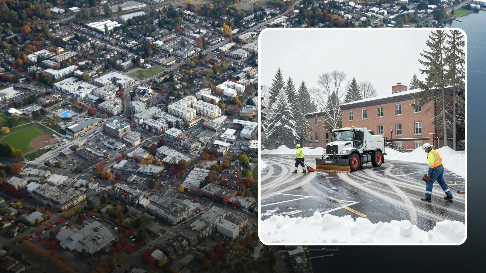 School Parking Lot Snow Removal in Kirkland, King County, WA - We clear school lots and bus loops so Western Washington students, staff, and buses move safely on snowy mornings.