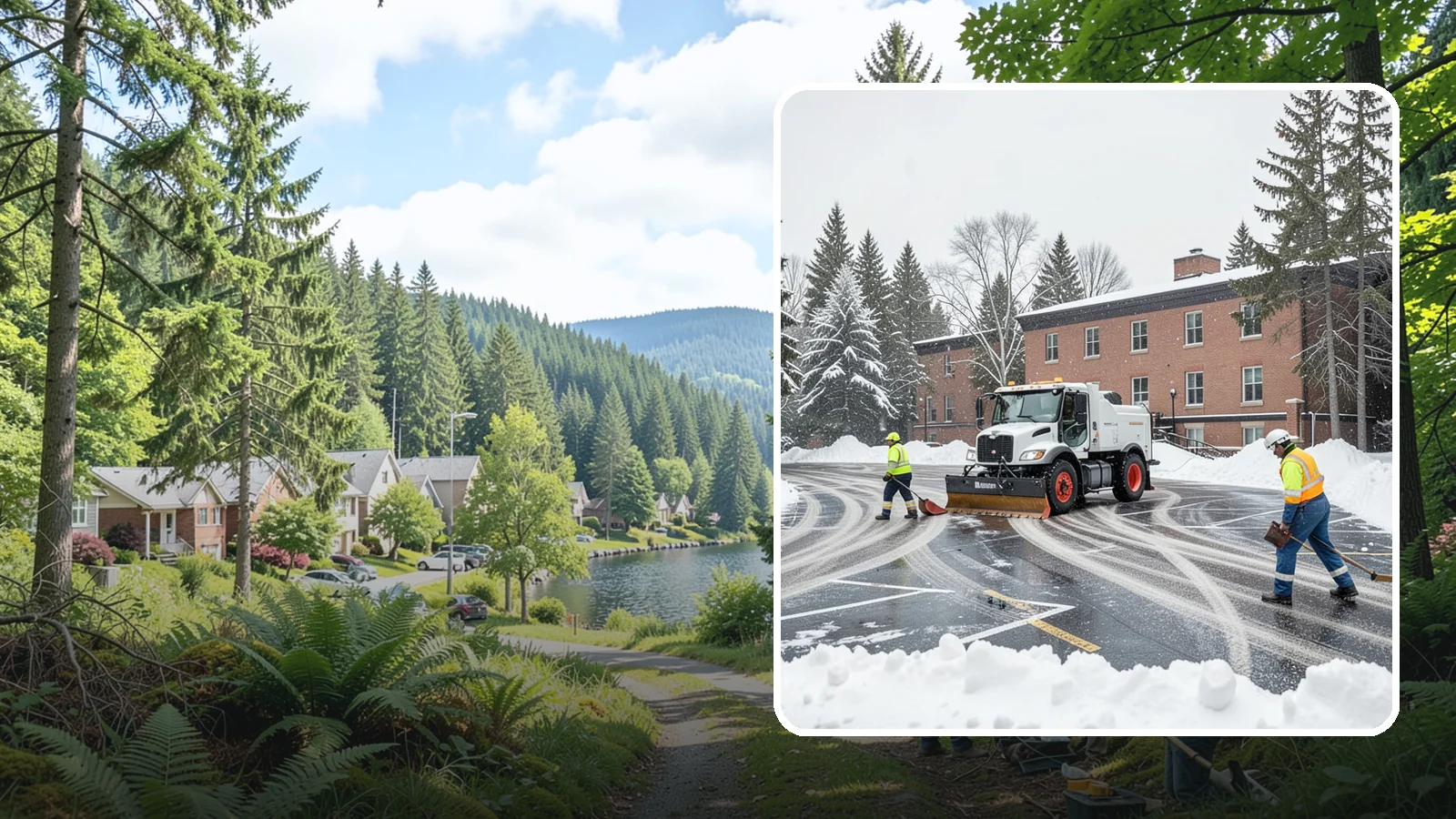 School Parking Lot Snow Removal in Lake Forest Park, King County, WA - We clear school lots and bus loops so Western Washington students, staff, and buses move safely on snowy mornings.