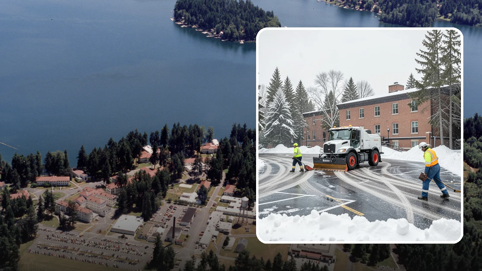 School Parking Lot Snow Removal in Lakewood, Pierce County, WA - We clear school lots and bus loops so Western Washington students, staff, and buses move safely on snowy mornings.