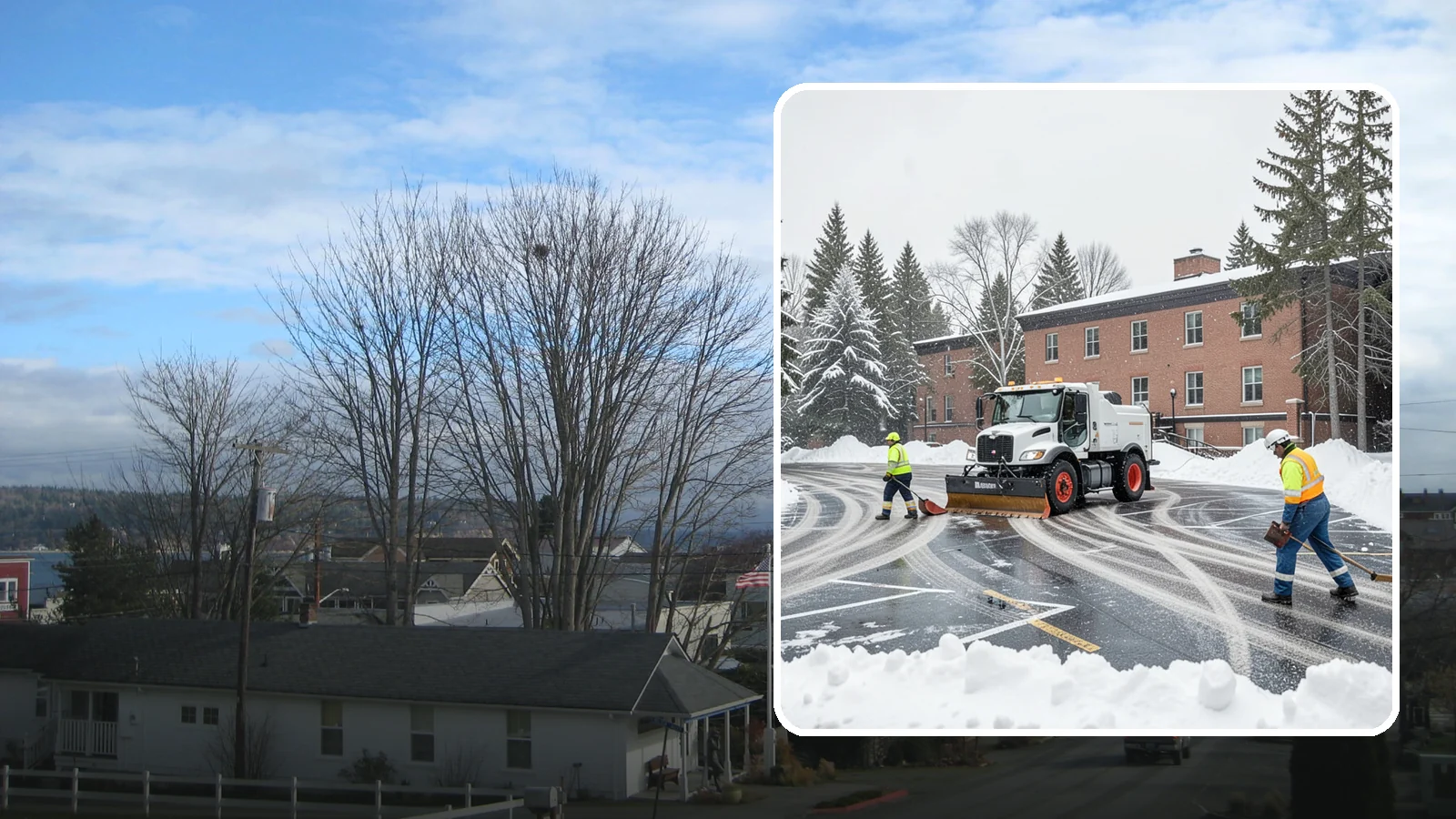 School Parking Lot Snow Removal in Langley, Island County, WA - We clear school lots and bus loops so Western Washington students, staff, and buses move safely on snowy mornings.