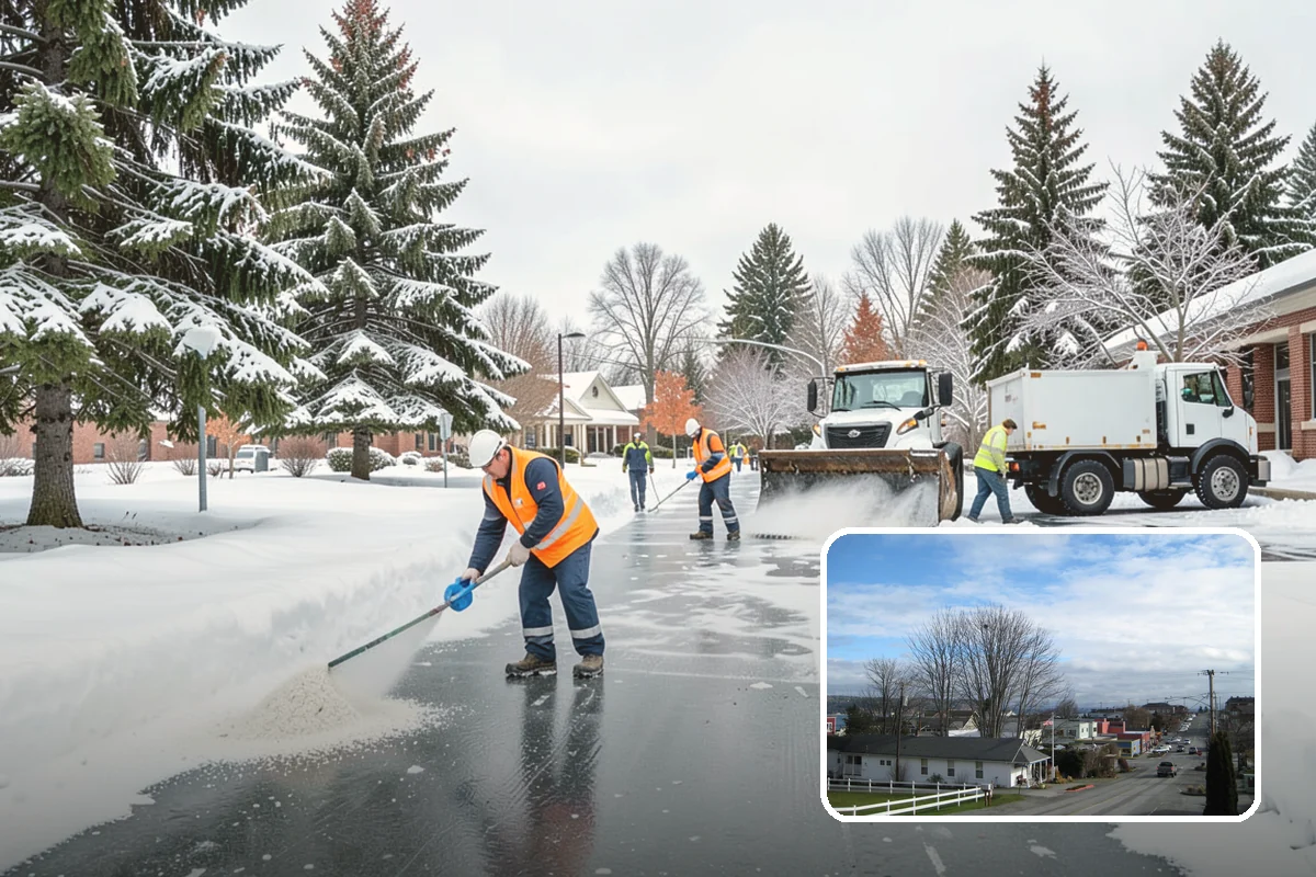 School Parking Lot Snow Removal in Langley, Island County, WA - Buses, staff, and visitors reach the campus on a cleared, orderly lot