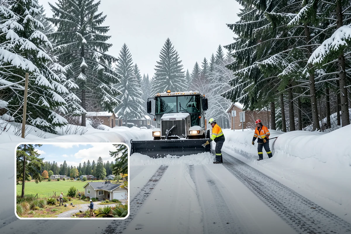 School Parking Lot Snow Removal in Lyman, Skagit County, WA - Buses, staff, and visitors reach the campus on a cleared, orderly lot