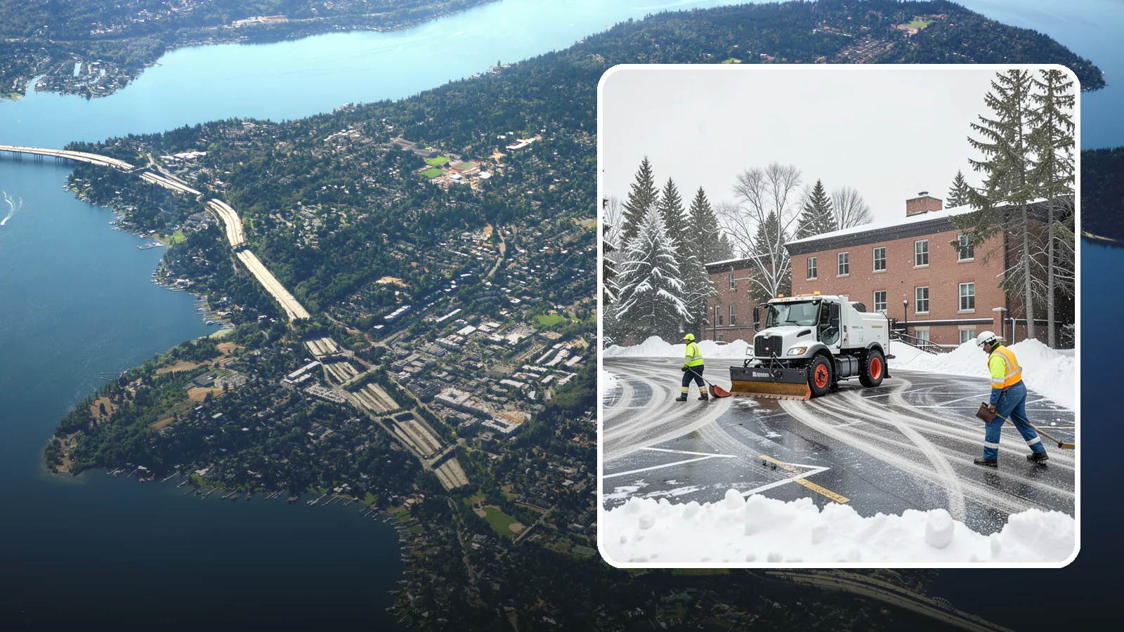 School Parking Lot Snow Removal in Mercer Island, King County, WA - We clear school lots and bus loops so Western Washington students, staff, and buses move safely on snowy mornings.