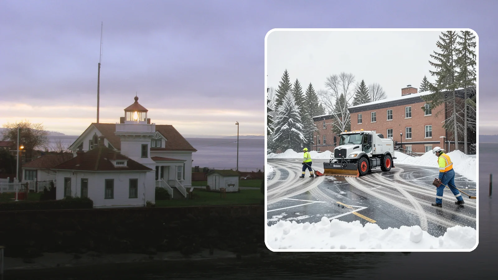 School Parking Lot Snow Removal in Mukilteo, Snohomish County, WA - We clear school lots and bus loops so Western Washington students, staff, and buses move safely on snowy mornings.