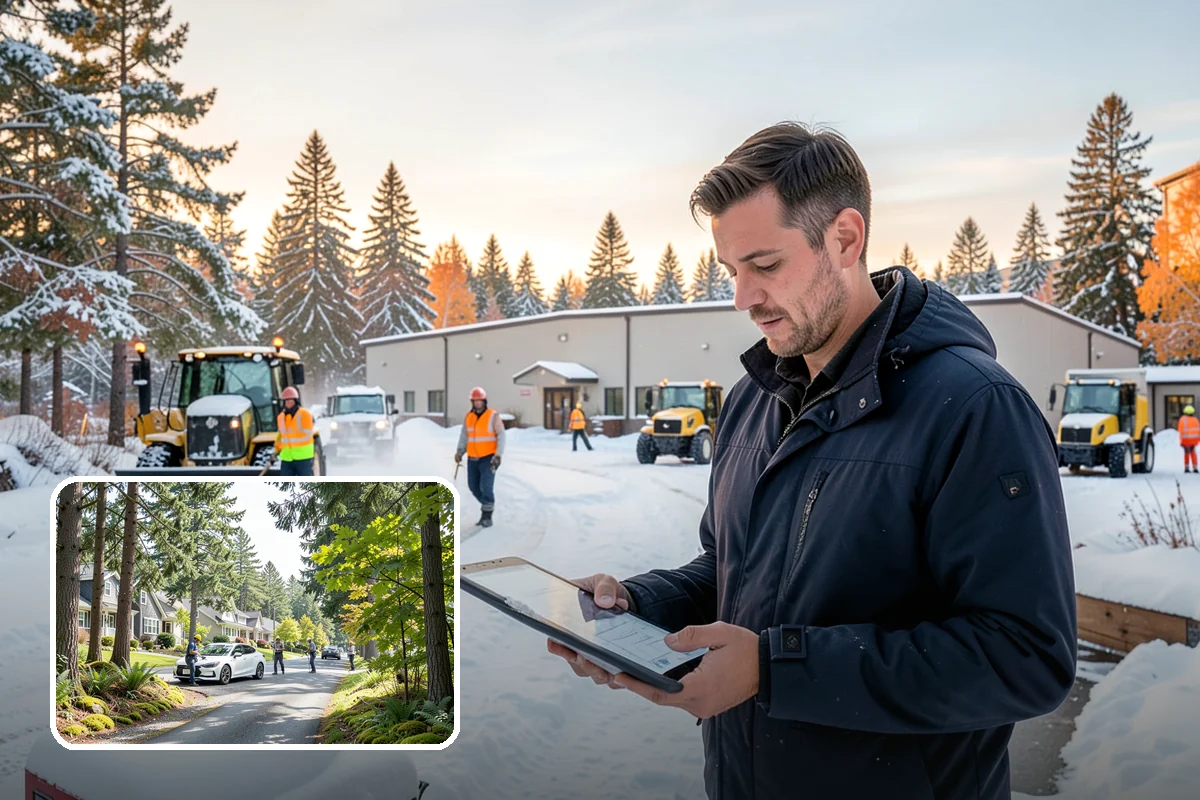 School Parking Lot Snow Removal in Normandy Park, King County, WA - Buses, staff, and visitors reach the campus on a cleared, orderly lot