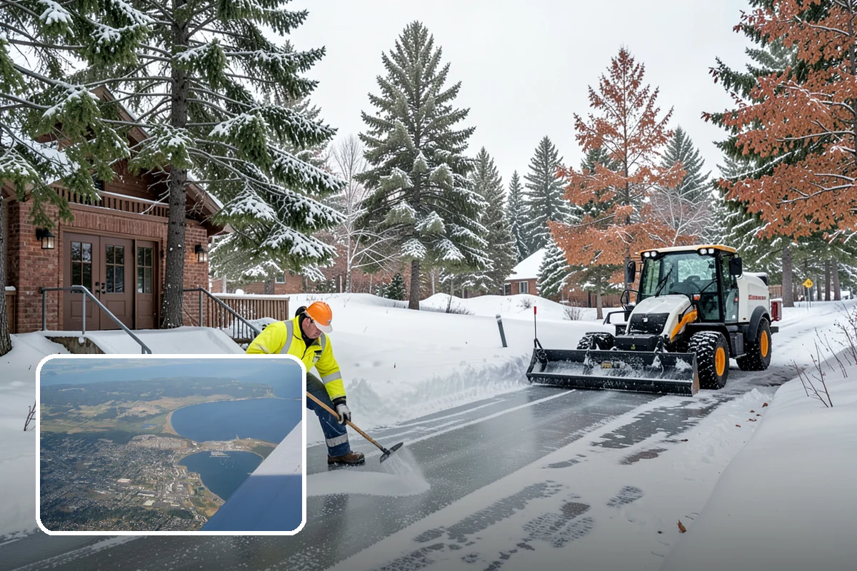 School Parking Lot Snow Removal in Oak Harbor, Island County, WA - Buses, staff, and visitors reach the campus on a cleared, orderly lot