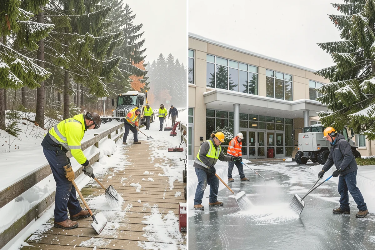 School Parking Lot Snow Removal in Orting, Pierce County, WA - Coordinate bus loops, drop-off lanes, and fire routes with campus staff