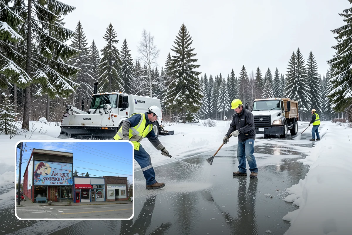 School Parking Lot Snow Removal in Ruston, Pierce County, WA - Buses, staff, and visitors reach the campus on a cleared, orderly lot