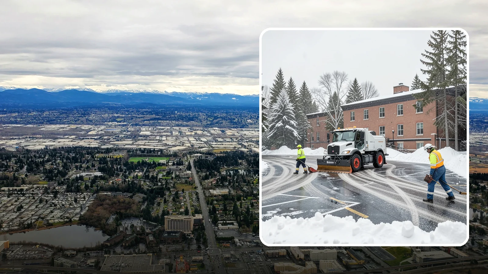 School Parking Lot Snow Removal in SeaTac, King County, WA - We clear school lots and bus loops so Western Washington students, staff, and buses move safely on snowy mornings.