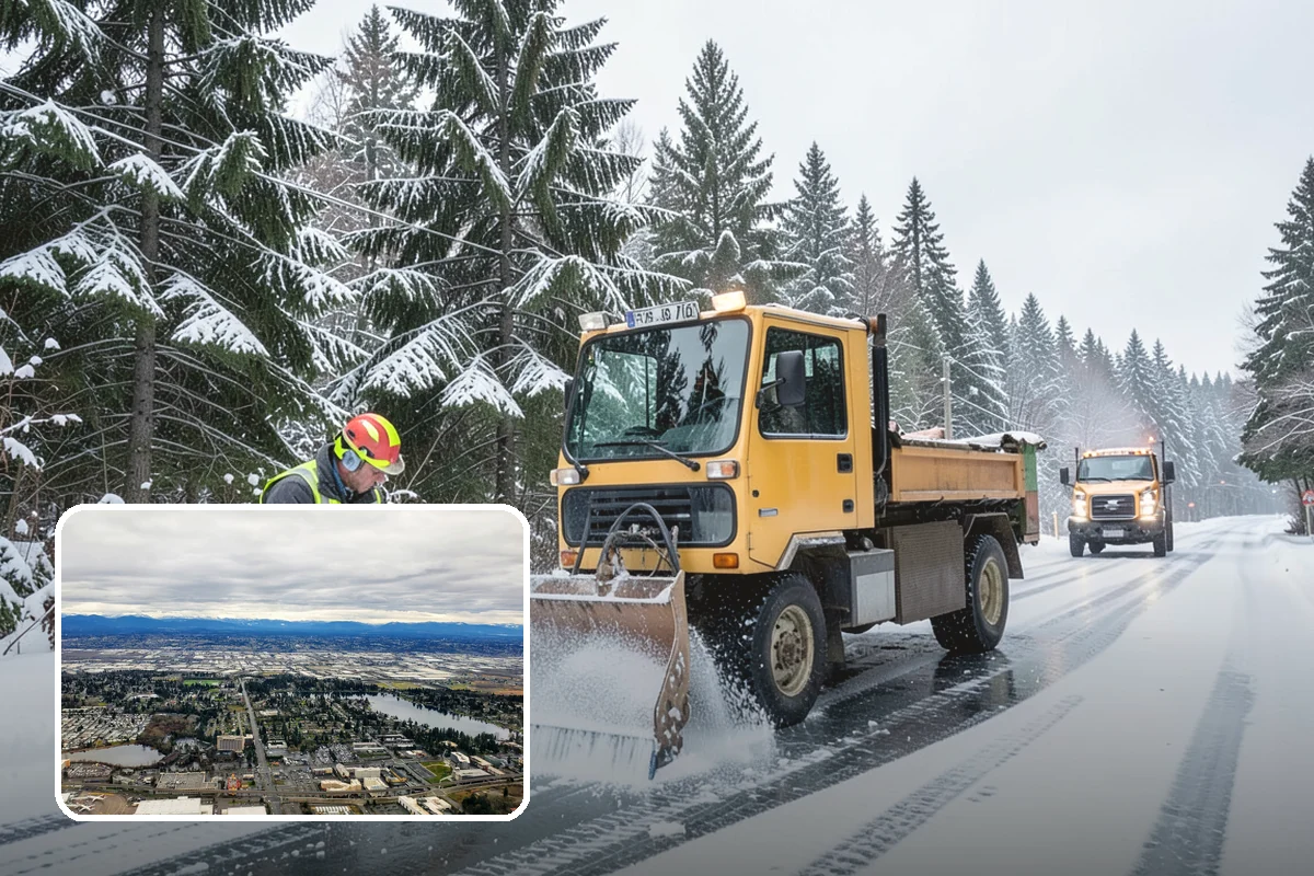 School Parking Lot Snow Removal in SeaTac, King County, WA - Buses, staff, and visitors reach the campus on a cleared, orderly lot