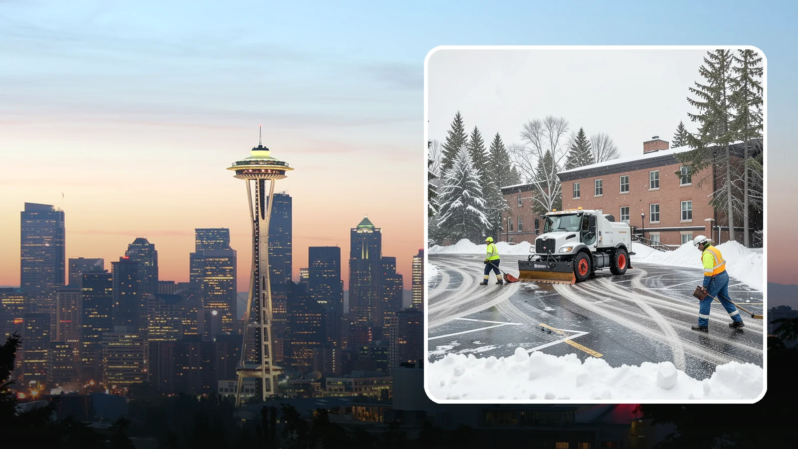 School Parking Lot Snow Removal in Seattle, King County, WA - We clear school lots and bus loops so Western Washington students, staff, and buses move safely on snowy mornings.