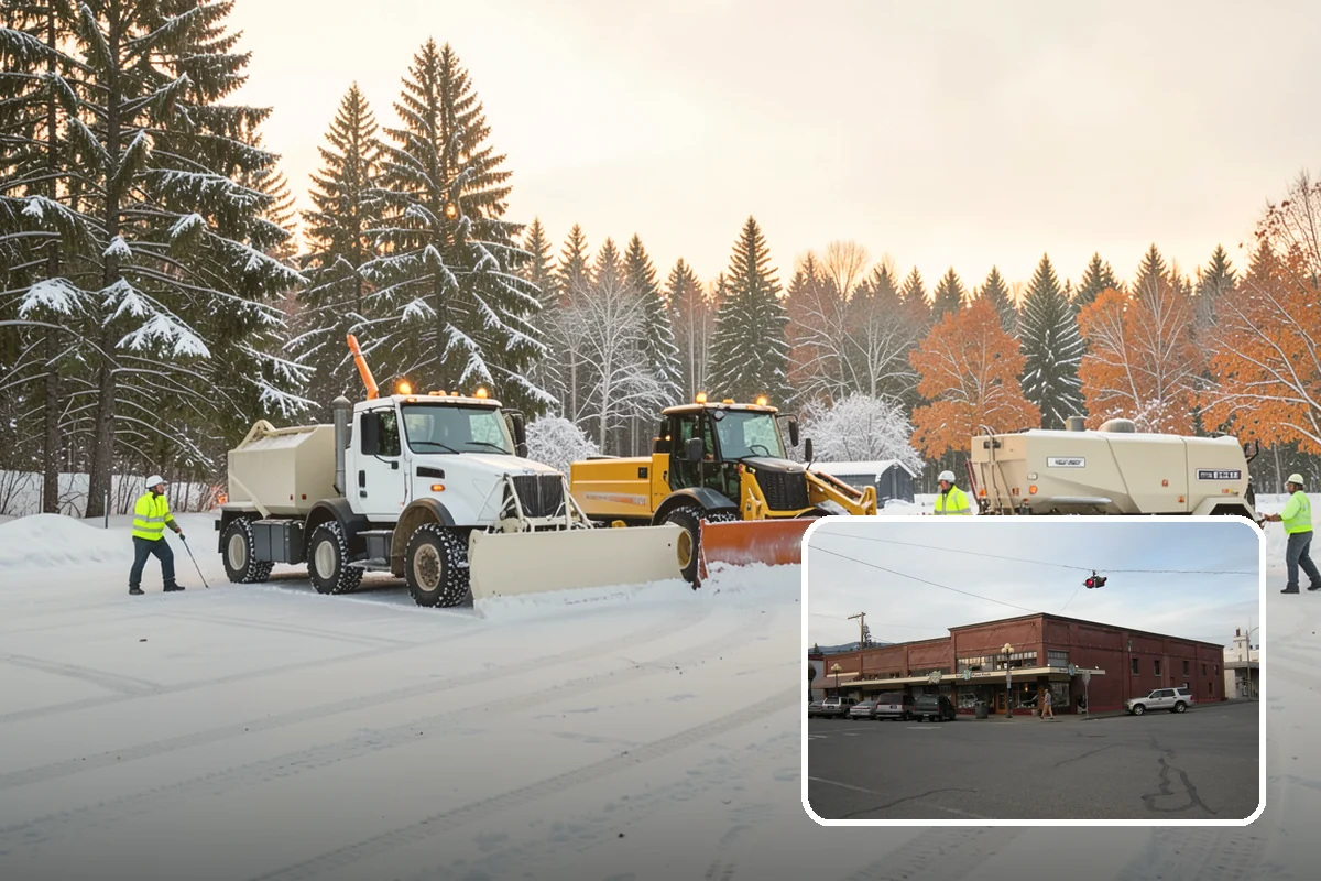 School Parking Lot Snow Removal in Sedro-Woolley, Skagit County, WA - Buses, staff, and visitors reach the campus on a cleared, orderly lot