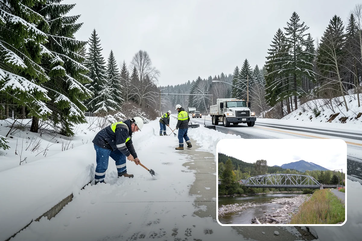 School Parking Lot Snow Removal in Skykomish, King County, WA - Buses, staff, and visitors reach the campus on a cleared, orderly lot