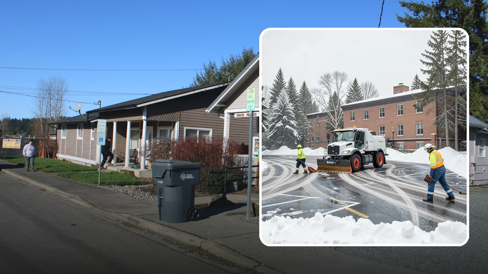 School Parking Lot Snow Removal in South Prairie, Pierce County, WA - We clear school lots and bus loops so Western Washington students, staff, and buses move safely on snowy mornings.