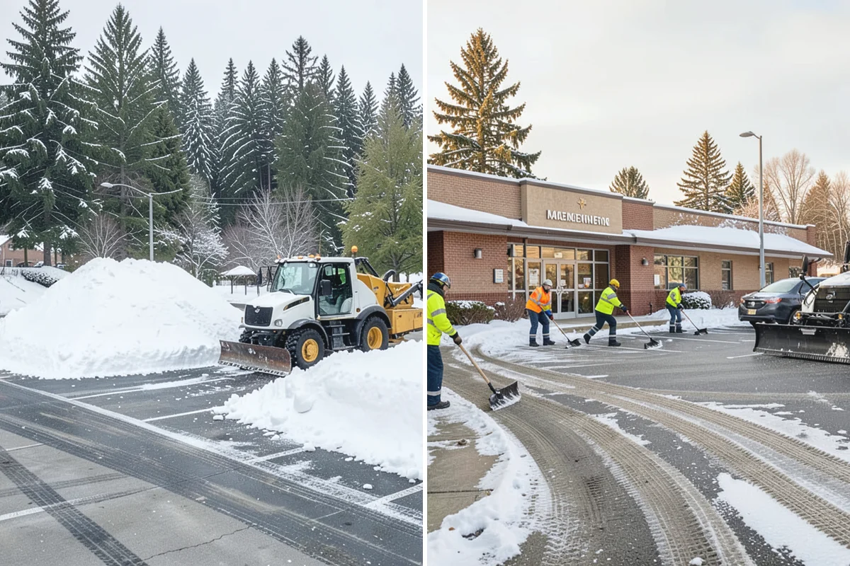 School Parking Lot Snow Removal in South Prairie, Pierce County, WA - Coordinate bus loops, drop-off lanes, and fire routes with campus staff