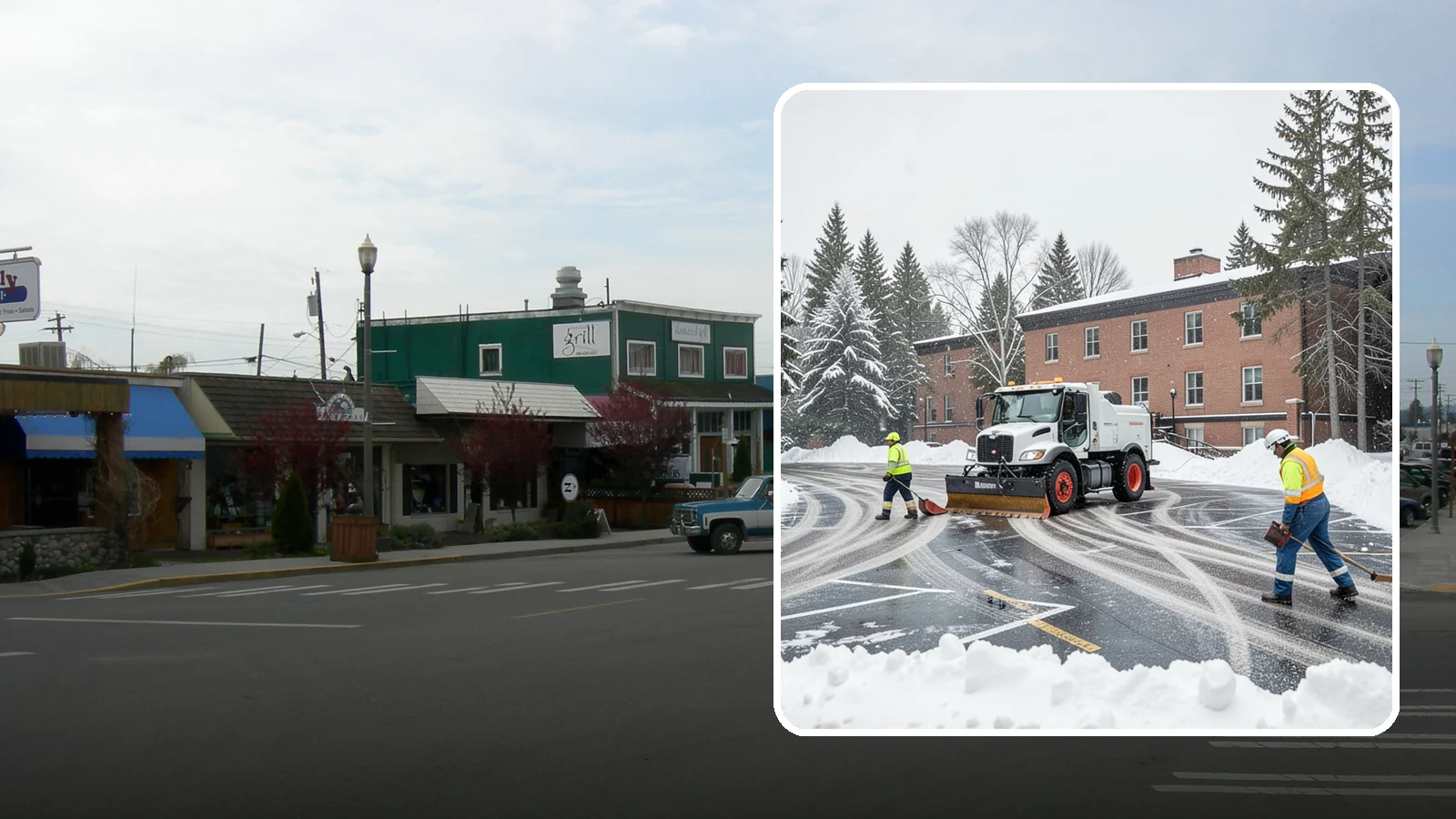 School Parking Lot Snow Removal in Stanwood, Snohomish County, WA - We clear school lots and bus loops so Western Washington students, staff, and buses move safely on snowy mornings.