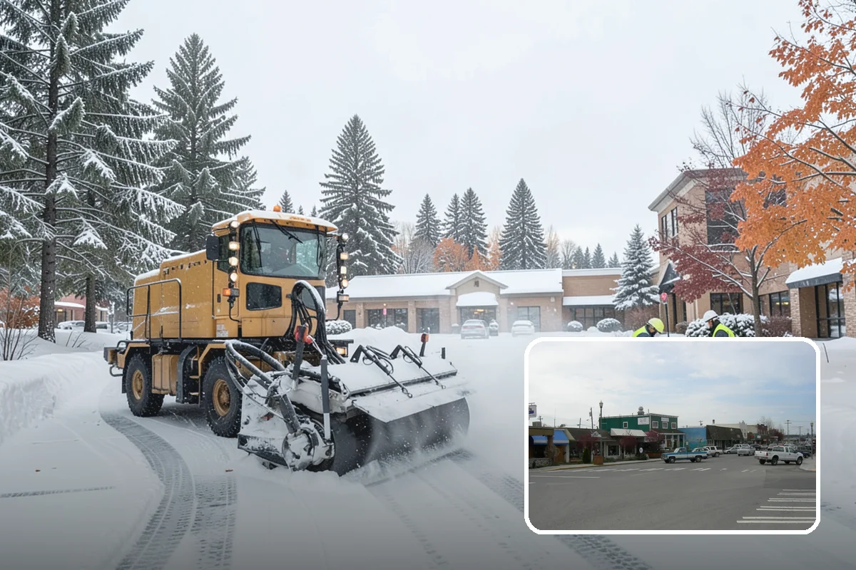 School Parking Lot Snow Removal in Stanwood, Snohomish County, WA - Buses, staff, and visitors reach the campus on a cleared, orderly lot