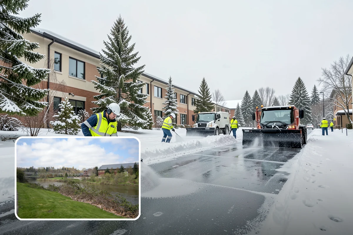 School Parking Lot Snow Removal in Tukwila, King County, WA - Buses, staff, and visitors reach the campus on a cleared, orderly lot