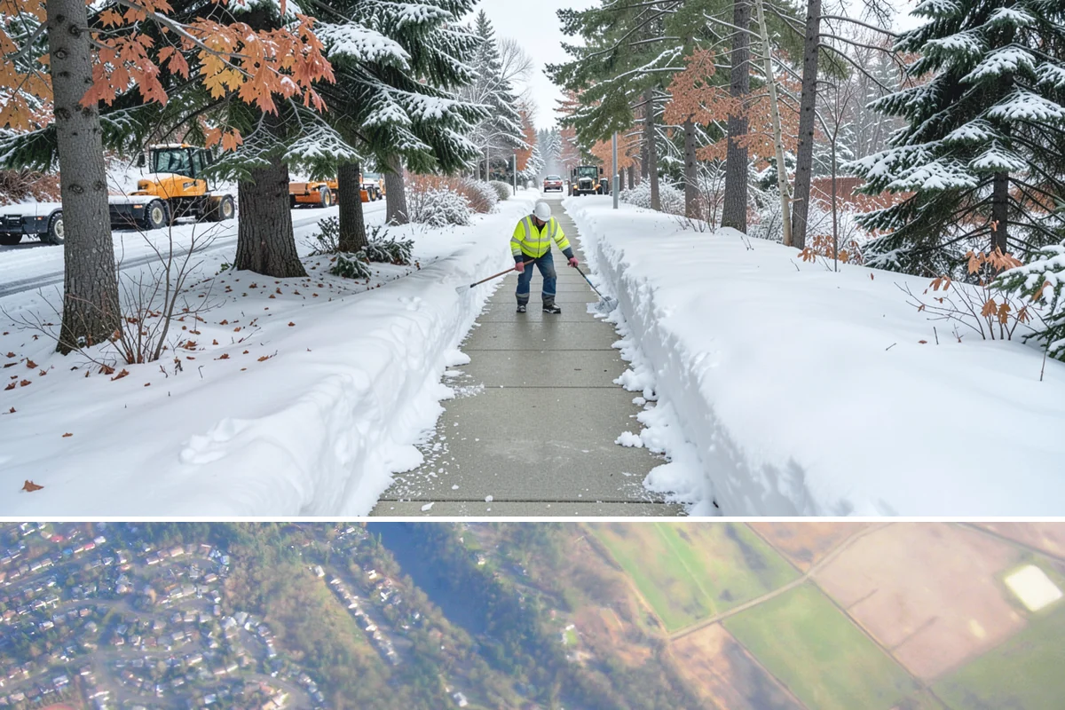 School Sidewalk Clearing in Algona, King County, WA - School sidewalk clearing is critical on snow mornings throughout the winter term.