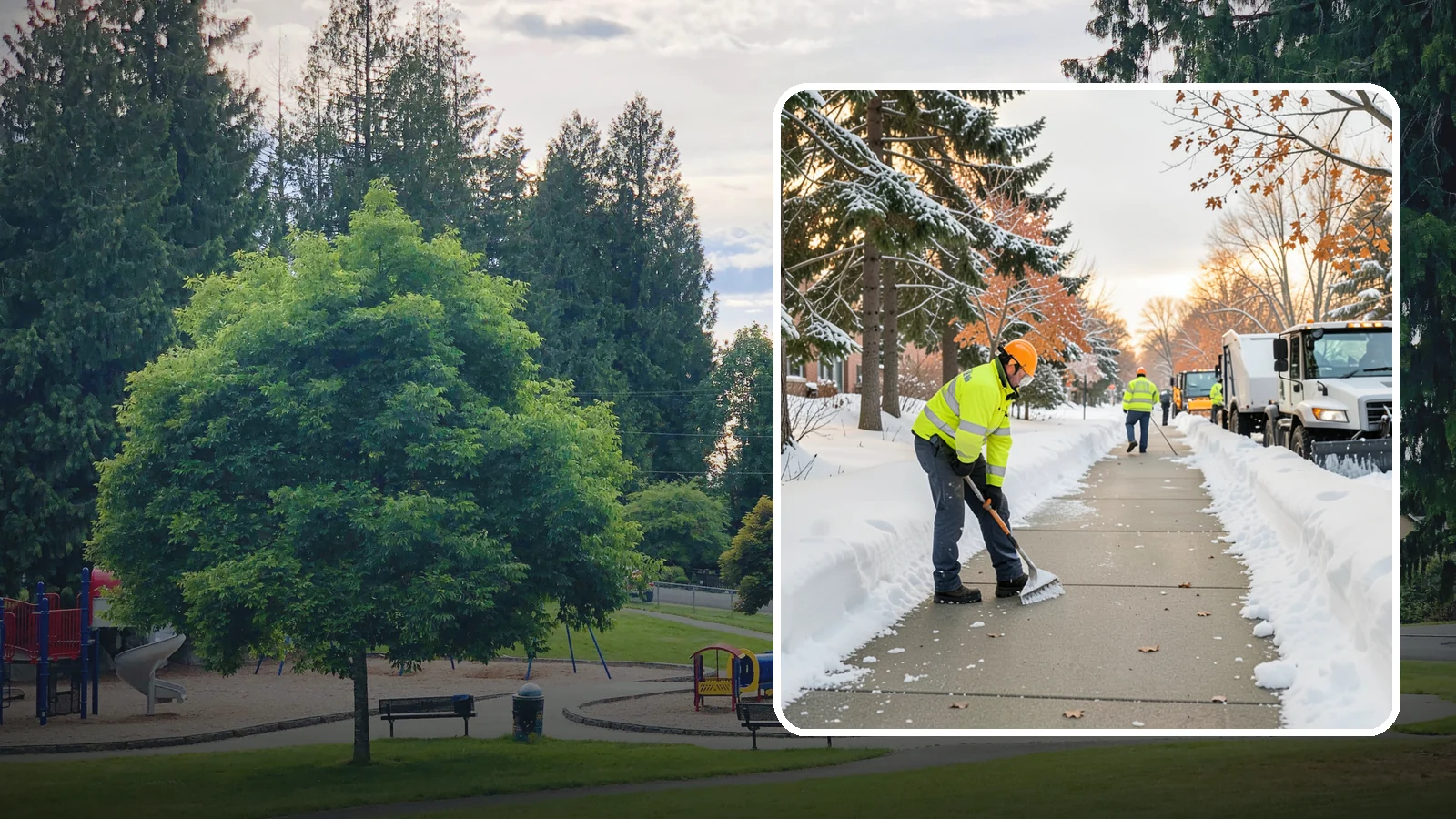 School Sidewalk Clearing in Bonney Lake, Pierce County, WA - We clear school sidewalks and walkways early so students and staff arrive safely on snowy mornings.