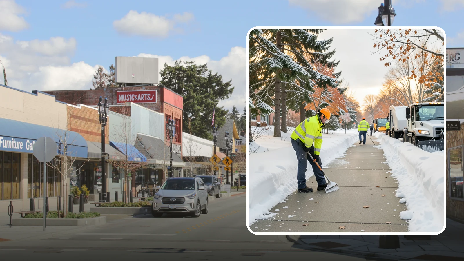 School Sidewalk Clearing in Bothell, King County, WA - We clear school sidewalks and walkways early so students and staff arrive safely on snowy mornings.