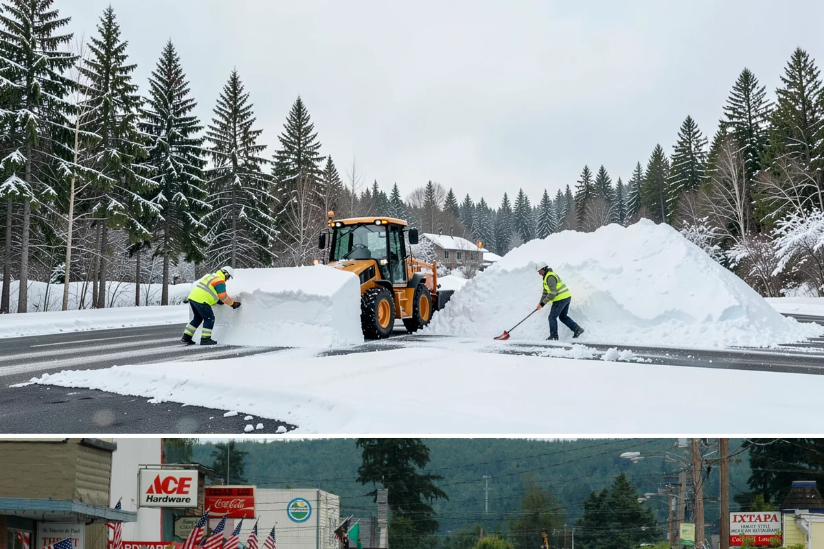 School Sidewalk Clearing in Carnation, King County, WA - School sidewalk clearing is critical on snow mornings throughout the winter term.