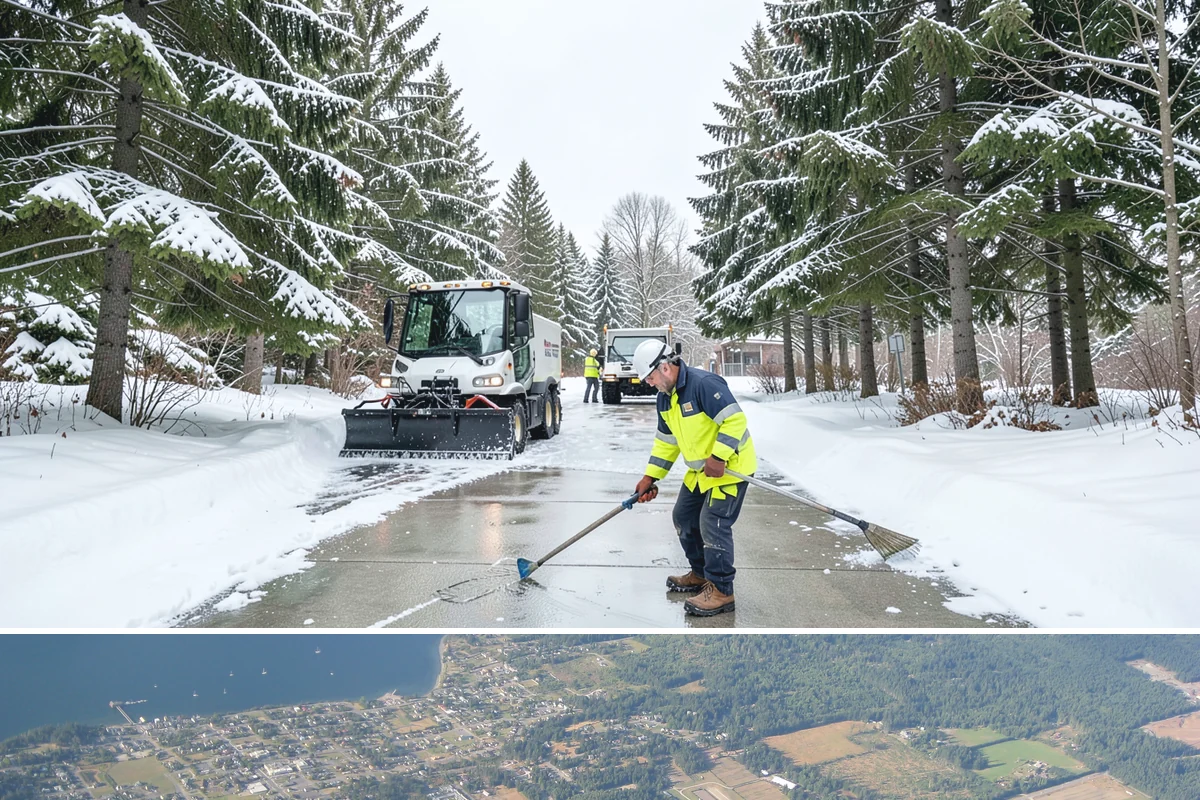 School Sidewalk Clearing in Coupeville, Island County, WA - School sidewalk clearing is critical on snow mornings throughout the winter term.