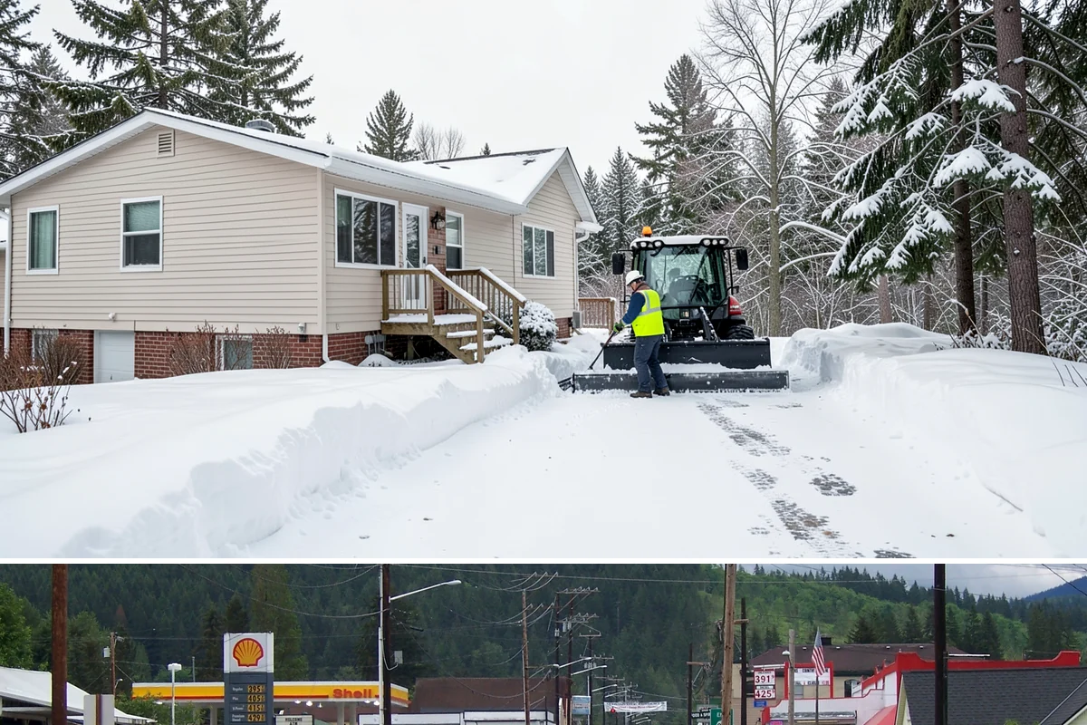 School Sidewalk Clearing in Granite Falls, Snohomish County, WA - School sidewalk clearing is critical on snow mornings throughout the winter term.