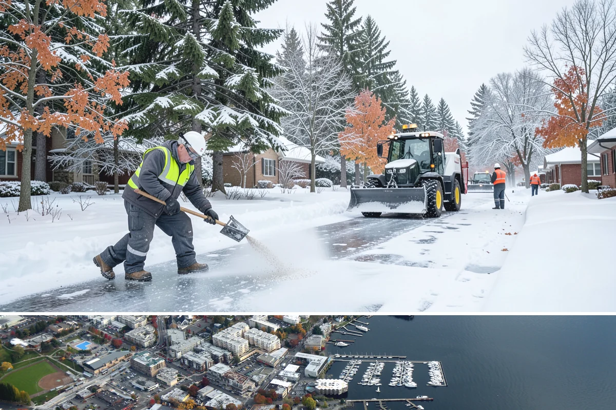 School Sidewalk Clearing in Kirkland, King County, WA - School sidewalk clearing is critical on snow mornings throughout the winter term.