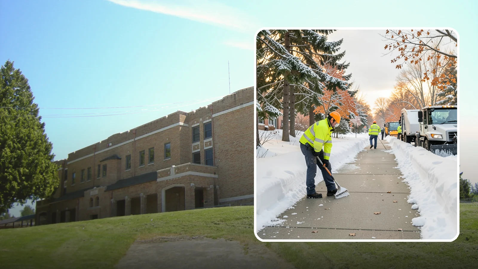 School Sidewalk Clearing in Maple Valley, King County, WA - We clear school sidewalks and walkways early so students and staff arrive safely on snowy mornings.