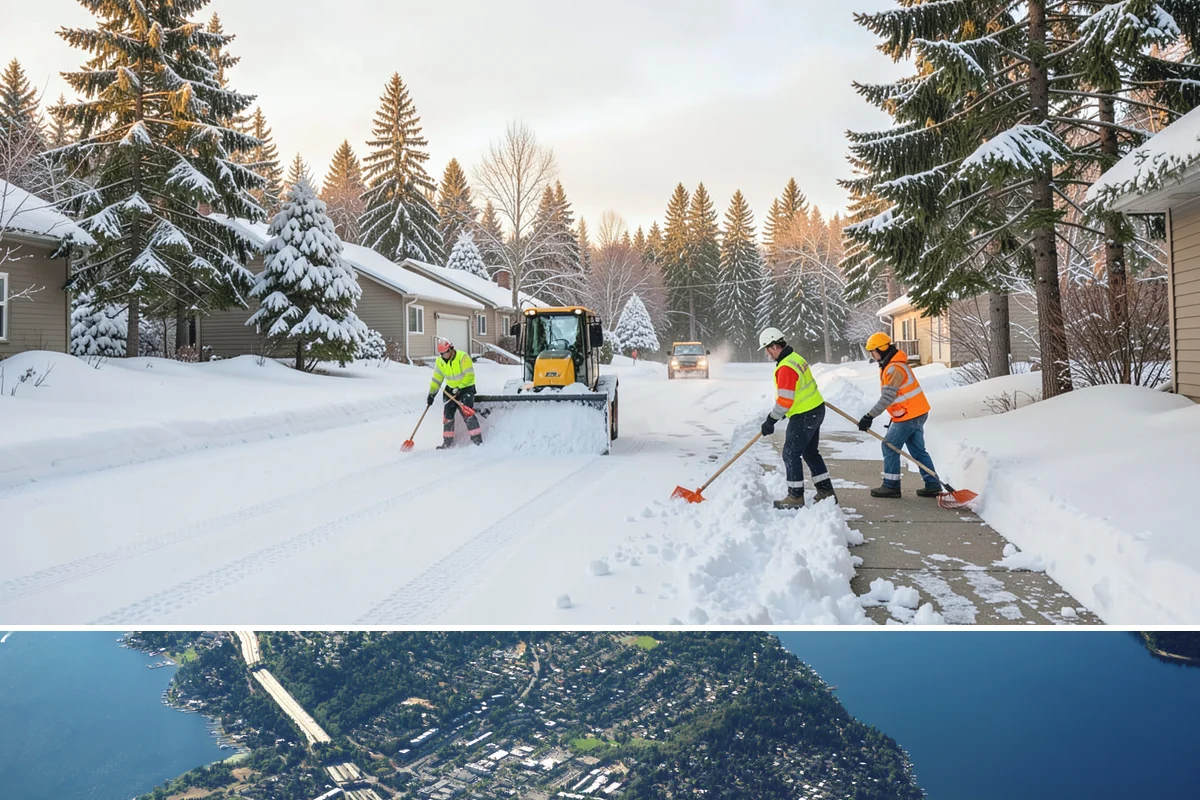 School Sidewalk Clearing in Mercer Island, King County, WA - School sidewalk clearing is critical on snow mornings throughout the winter term.