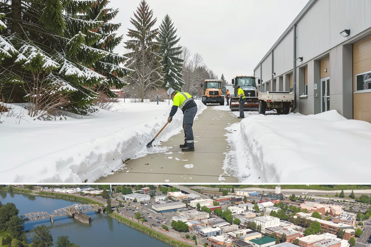School Sidewalk Clearing in Mount Vernon, Skagit County, WA - School sidewalk clearing is critical on snow mornings throughout the winter term.