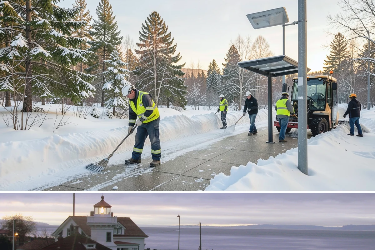 School Sidewalk Clearing in Mukilteo, Snohomish County, WA - School sidewalk clearing is critical on snow mornings throughout the winter term.